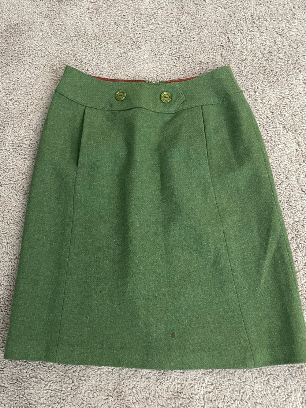 Vintage 1960s Green Wool Mod A-Line Skirt - Size 26" Waist